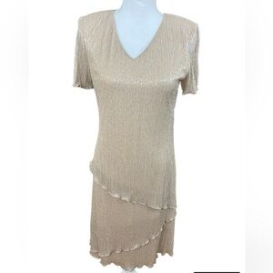 Connected Apparel Dress Womens 8 Gold Silver Metallic Tiered Short Sleeved NWT